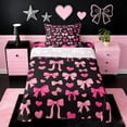 thumbnail image 1 of Erosebridal Cute Bowknot Loves Twin Sheet Sets For Kids,Black Pink Dreamy Princess Style Bedding 3 Pieces, 1 of 6
