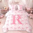 thumbnail image 1 of Erosebridal Cute Bowknot Ribbon 7-Piece Bedding Comforter Set,Pink Letter R Monogrammed King Bedding Sets For Girls Kids,Pink Reversible, 1 of 7