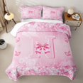 thumbnail image 1 of Erosebridal Cute Bowtie Quilt Full For Kids,Pink Butterfly Print Letter N Initial Monogram Full Bedspread Sets,3-Piece, 1 of 7