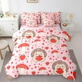 thumbnail image 1 of Erosebridal Cute Brown Hedgehog Bedding Sets King Size,Cartoon Mushroom Apple Comforter Sets with Sheets,Red Pink Bed in a Bag King Size For Princess,Microfiber Bedroom Decor Reversible,7-Piece, 1 of 6