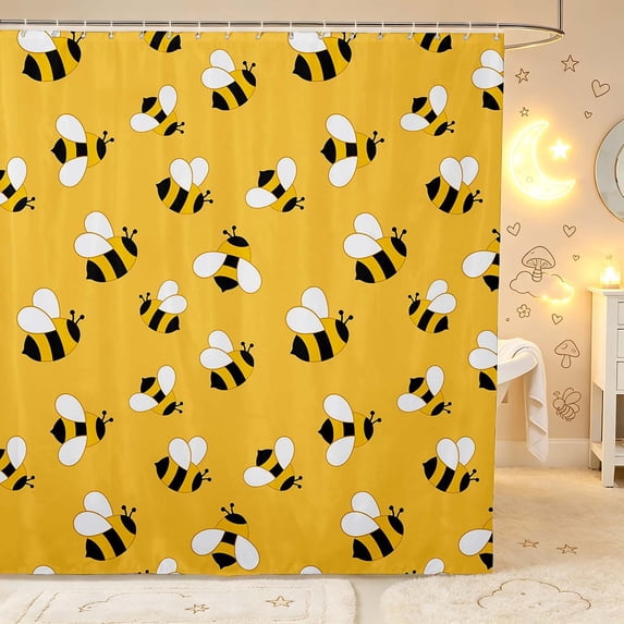 Erosebridal Cute Bug Bee Shower Curtain 72Wx84L,Nature Wildlife Themed Bathroom Shower Curtain,Orange Yellow