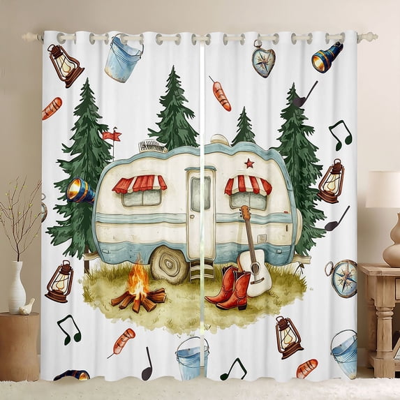 Erosebridal Cute Camping Car Guitar Black Out Curtains for Teens,Kids Girls Boys Adventure Theme Curtains Pack of 2 (42x63 Each),Breathable Home Decor