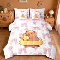 thumbnail image 1 of Erosebridal Cute Capybara 7-Piece Twin Bedding Sets,Pink Bowtie Yellow Duck Bedding Comforter Set For Capybara Lovers ,Reversible Pink, 1 of 7