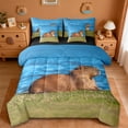 thumbnail image 1 of Erosebridal Cute Capybara 7pcs Bedding Comforter Set,Brown Mouse Rodent Animal Queen Bedding Sets For Capybara Lovers ,Reversible Black, 1 of 7