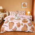 thumbnail image 1 of Erosebridal Cute Capybara Duvet Cover Set,Brown Cartoon Animal Bedding Full For Capybara Lovers ,Reversible Pink 3 Pieces,No Comforter, 1 of 6