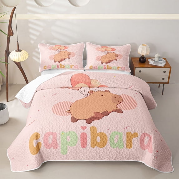Erosebridal Cute Capybara Twin Quilt Set for Boys Girls, Cartoon Balloon Twin Coverlet Set, 2 Pieces