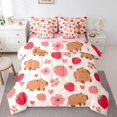 thumbnail image 1 of Erosebridal Cute Capybaras Bedding Comforter Set 7-Piece For Children,Pink Strawberry Flowers King Bedding Sets For Kids Boys Girls,Pink Reversible, 1 of 6