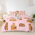 thumbnail image 1 of Erosebridal Cute Capybaras Duvet Cover Set For Children,Cartoon Animal Flowers Bedding Full For Kids Boys Girls,3-Piece,No Comforter,Pink Reversible, 1 of 6