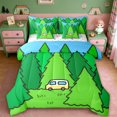 thumbnail image 1 of Erosebridal Cute Cartoon Camper 7-Piece Bedding Comforter Set For Camping Lover,Nature Scenery Green Pine Tree King Bedding Sets,Reversible, 1 of 7
