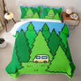 thumbnail image 1 of Erosebridal Cute Cartoon Camper Quilt King For Camping Lover,Nature Scenery Green Pine Tree King Coverlet Set,3 Pieces, 1 of 7