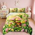 thumbnail image 1 of Erosebridal Cute Cartoon Gnome Queen Comforter Set,Pink Yellow Tulip Flowers Bedding Comforter Set For Kids Girls ,Reversible Gray 3-Piece, 1 of 7