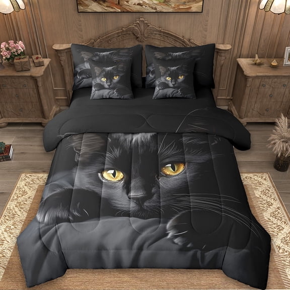Erosebridal Cute Cat Bed in a Bag King Size,Pet Animal Bed Set,Black Kitten Bedding King Size,Super Cozy Bedroom Decoration Reversible,7 Pieces