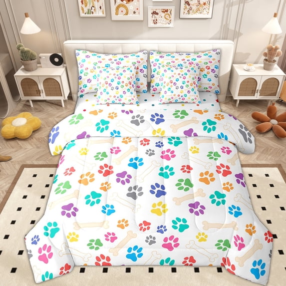 Erosebridal Cute Cat Dog Bedding Comforter Set 7pcs for Kids, Cartoon Animal King Bedding Sets