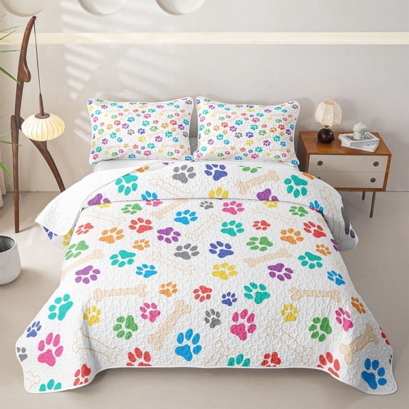 Erosebridal Cute Cat Dog Quilt King for Boys Girls, Cartoon Animal King Coverlet Set, 3pcs