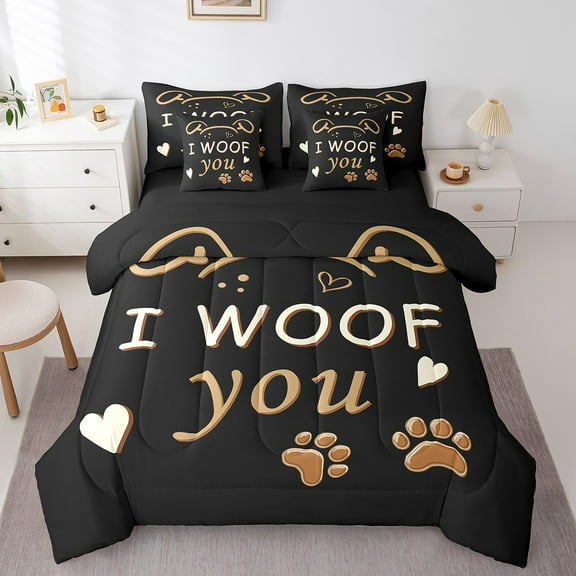 Erosebridal Cute Cat Paw Bedding Sets Twin Size, Romantic Love Comforter Sets with Sheets, Teens, Reversible 7-Piece