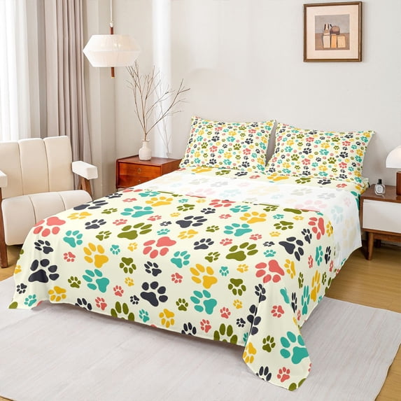 Erosebridal Cute Cat Print Bed Sheets for Kid, Animal Lover King Sheets, 4-Piece