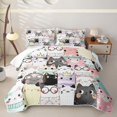 thumbnail image 1 of Erosebridal Cute Cat Twin Quilt Set for Boys Girls, Cartoon Kitten Animal Twin Coverlet Set, 2 Pieces, 1 of 7