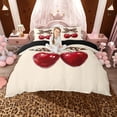 thumbnail image 1 of Erosebridal Cute Cherry Queen Duvet Cover Set for Girls, Leopard Print Bowknot Bedding, Black Reversible, 1 Duvet Cover and 2 Pillowcases (No Comforter), 1 of 5