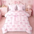 thumbnail image 1 of Erosebridal Cute Coquette Bow 7-Piece Bedding Comforter Set For Girls,Pink Letter U Initial Monogram King Bedding Sets,Pink Reversible, 1 of 7