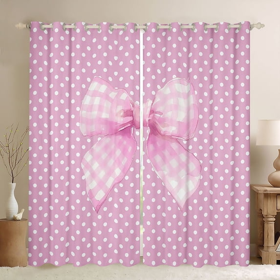Erosebridal Cute Coquette Bow Black Out Curtains,Pink Bows Cute Polka Dot Curtains Pack of 2 (42x63 Each) For Girls Kids