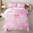 thumbnail image 1 of Erosebridal Cute Coquette Bow Quilt Full For Kids,Pink Diamond Letter A Monogram Full Bedspread Sets,3pcs, 1 of 7