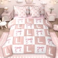 thumbnail image 1 of Erosebridal Cute Coquette Bowknot 7 Pieces Bedding Comforter Set,Girls Pink L Alphabet Full Bedding Set For Bow Lovers,Reversible pink, 1 of 7