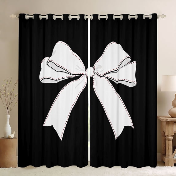 Erosebridal Cute Coquette Bowknot Curtains Pack of 2 (42x84 Each),Cartoon Kawaii Bowtie Curtains Blackout For Girls Kids