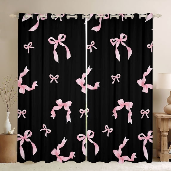 Erosebridal Cute Coquette Bowknot Kids Blackout Curtains Set of 2 (52x84 Each),Girls Pink Bowtie Window Curtains