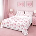 thumbnail image 1 of Erosebridal Cute Coquette Bowknot Kids Full Size Sheets,Girls Pink Lover Print Bed Sheets 4pcs, 1 of 6