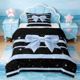 thumbnail image 1 of Erosebridal Cute Coquette Bowtie Twin Comforter Sets,Blue Geometric Stripe Bedding Set For Girls Kids,Reversible black,2 Pieces, 1 of 7