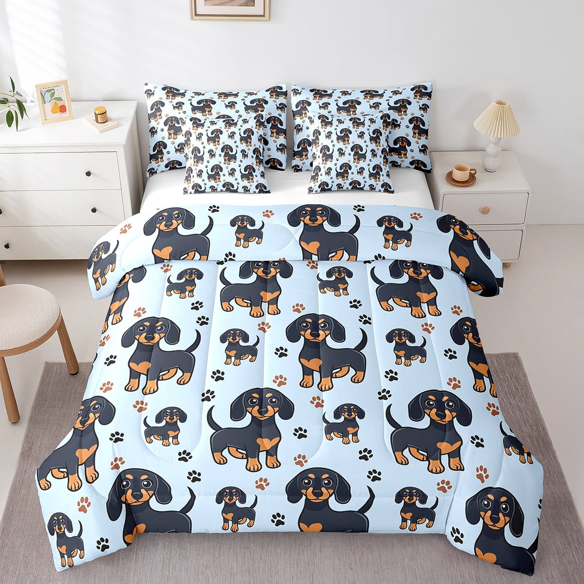 Erosebridal Cute Dachshund Bed In A Bag Twin Size,Cartoon Pet Bed Set