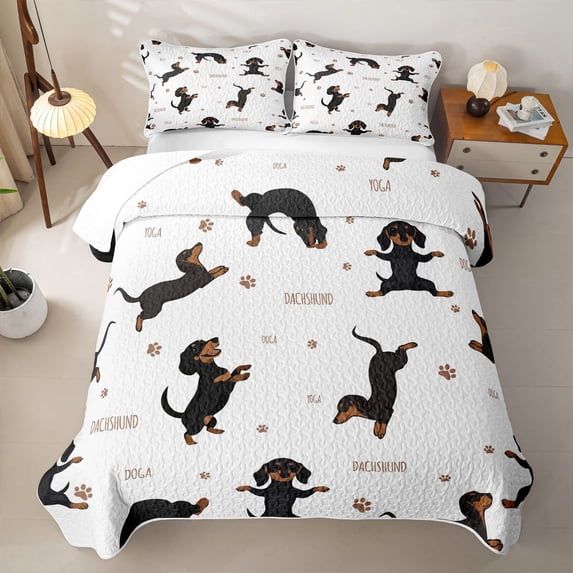 Erosebridal Cute Dachshund Twin Quilt Set,Paw Puppy Print Twin Coverlet Set For Girls,2 Pieces