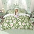 thumbnail image 1 of Erosebridal Cute Daisy Floral Queen Duvet Cover Set for Girls, Green Bedding, Reversible 3 Pieces, 1 Duvet Cover and 2 Pillowcases, No Comforter, 1 of 6