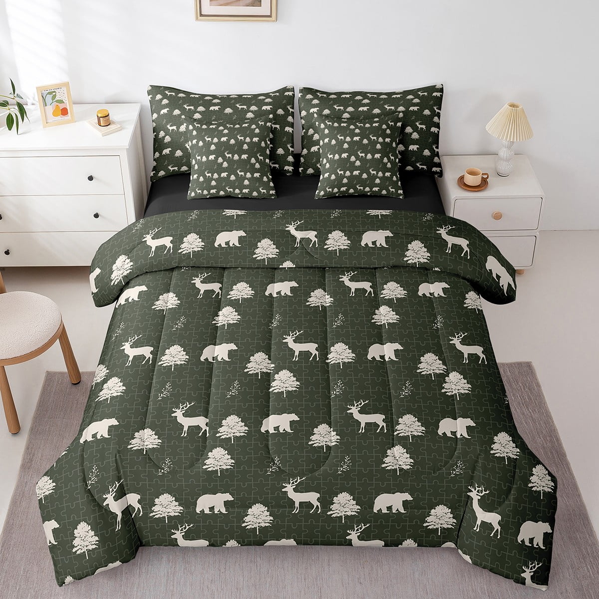 Erosebridal Cute Deer Bear Bed In A Bag Full Size Jungle Animal Bed Set erosebridal-cute-deer-bear-bed-in-a-bag-full-size-jungle-animal-bed-set