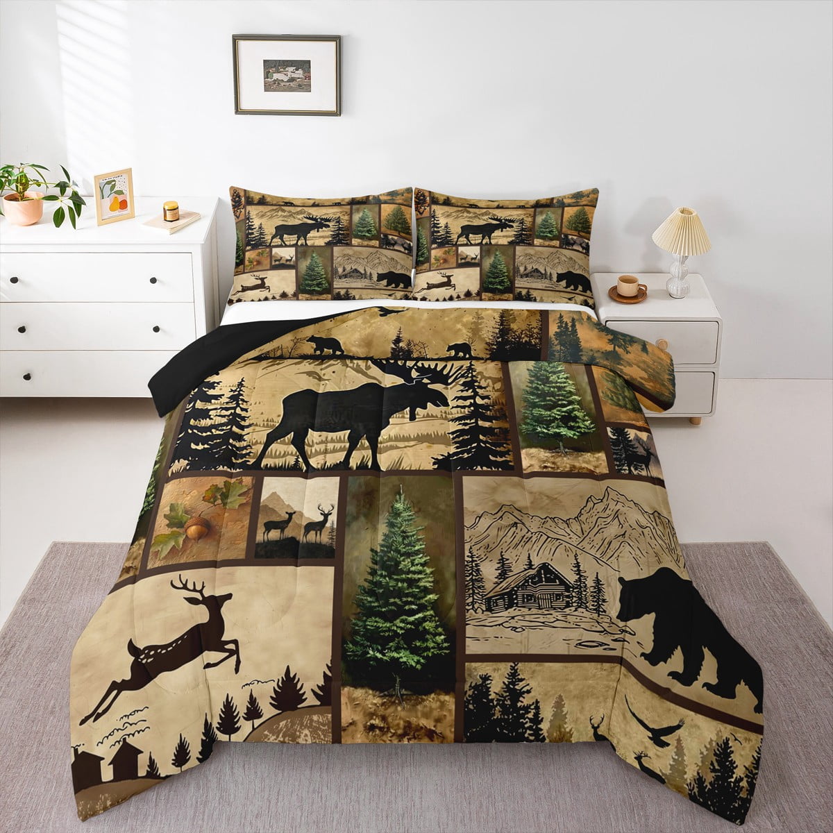 Erosebridal Cute Deer Bear Comforter Sets Queen Size,Jungle Animal ...