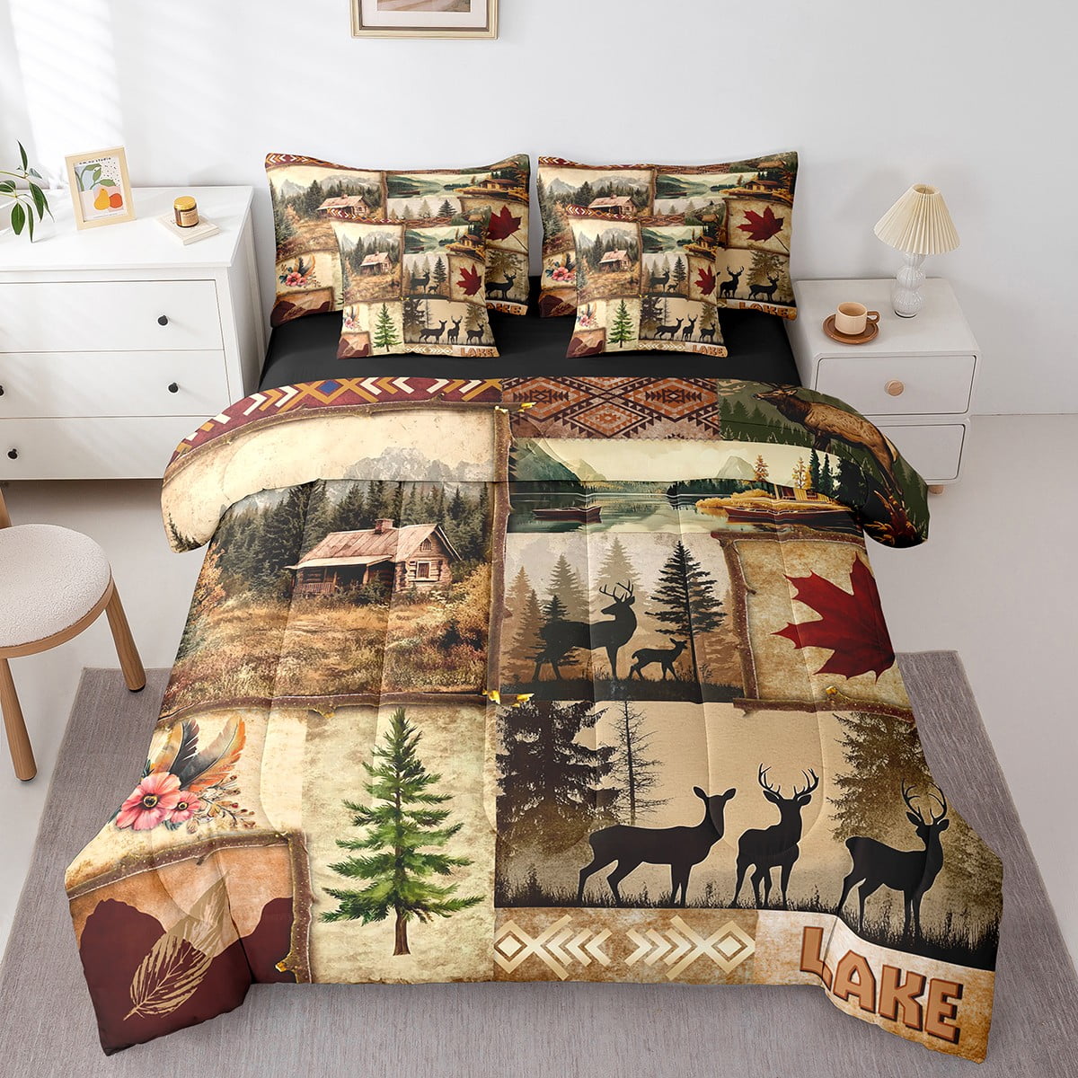 Erosebridal Cute Deer Bedding King Size Woodland Animal Bed Set Vintage erosebridal-cute-deer-bedding-king-size-woodland-animal-bed-set-vintage