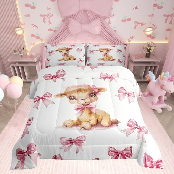 Erosebridal Cute Deer Bedding Sets Twinwith Comforter, Kawaii Animal Duvet Insert, Princess Style Decor, Reversible 2-Piece