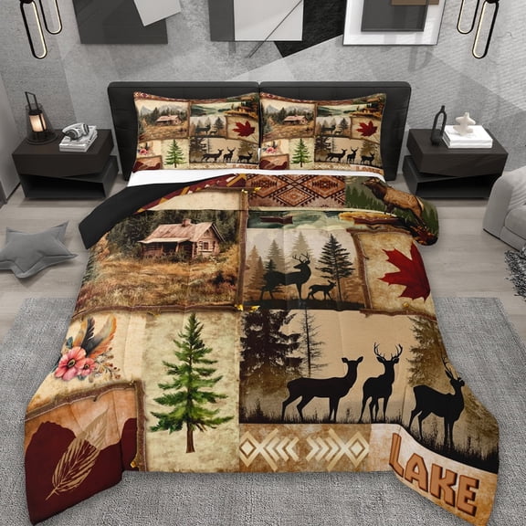 Erosebridal Cute Deer Comforter Sets Twin Size,Woodland Animal Comforters & Duvets,Vintage Rustic Farmhouse Bedding Twin Comforter Set,Ultra Soft Room Decorative Reversible,2-Piece