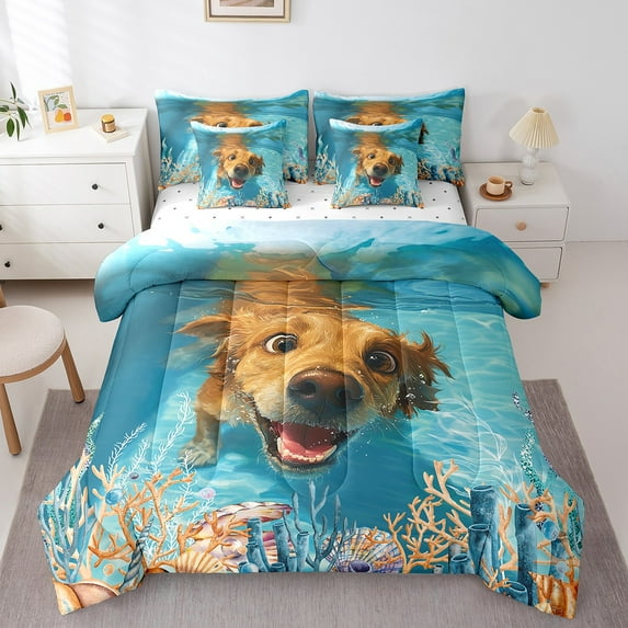 Erosebridal Cute Dog Bedding Queen Size, Pet Doggy Bedding Sets Queen Size, Sea Coralline Room Decor, Reversible 7pcs