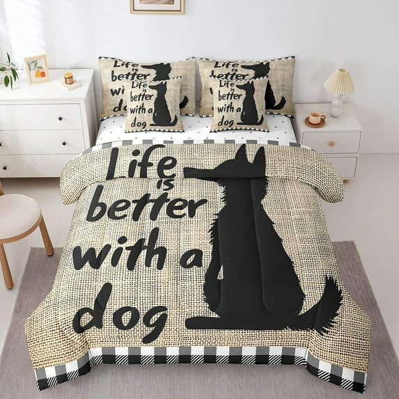 Erosebridal Cute Dog Print Bedding Sets Twin Size, Pet Lover Comforter Sets with Sheets, Kawaii Animal Decor, Reversible 7 Pieces