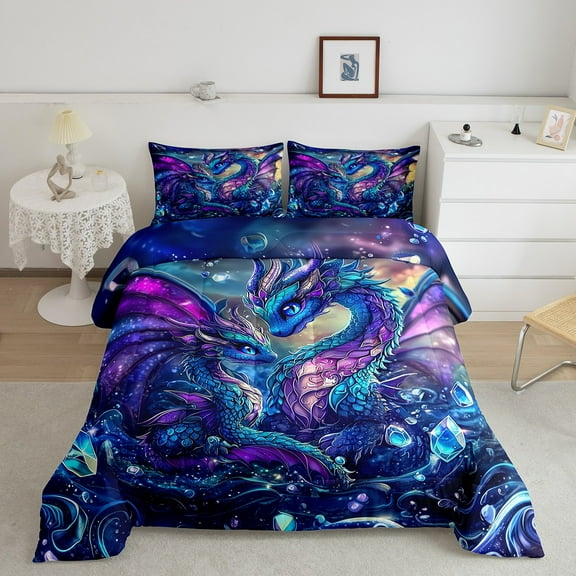 Erosebridal Cute Dragon Bedding Sets Full with Comforter, Western Animal Duvet Insert, Diamond Print Decor, Microfiber 3-Piece