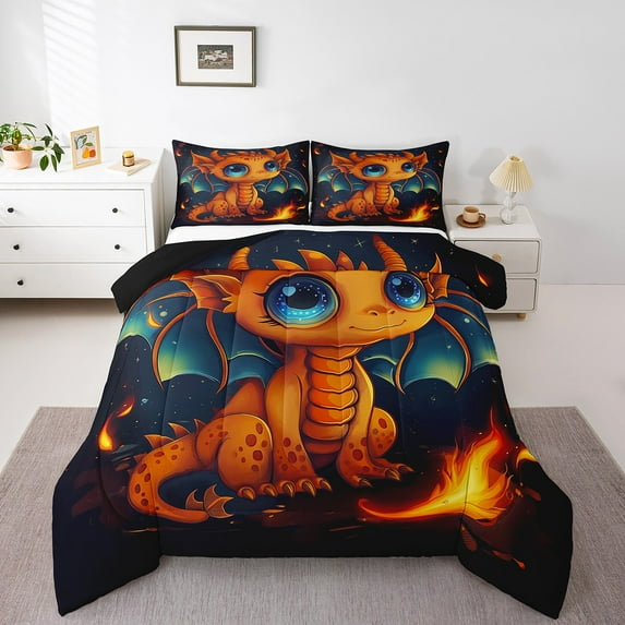Erosebridal Cute Dragon Comforter Sets Full Size , Psychedelic Galaxy Down Comforter, 3pcs