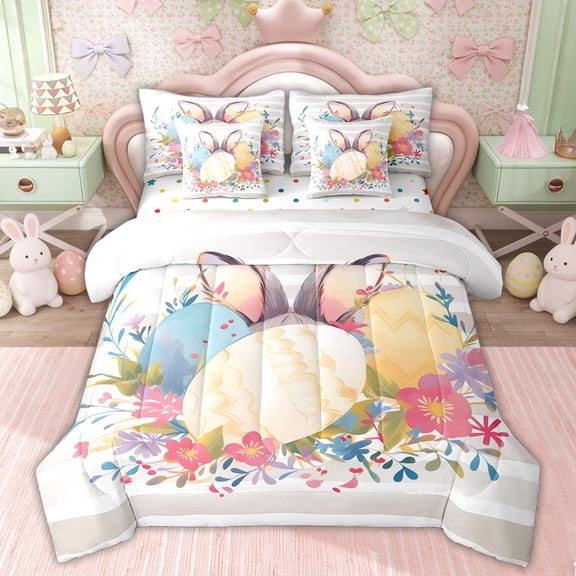Erosebridal Cute Easter Eggs Rabbit Bedding Comforter Set, Kids Girls Boys King Bedding Sets, 7pcs