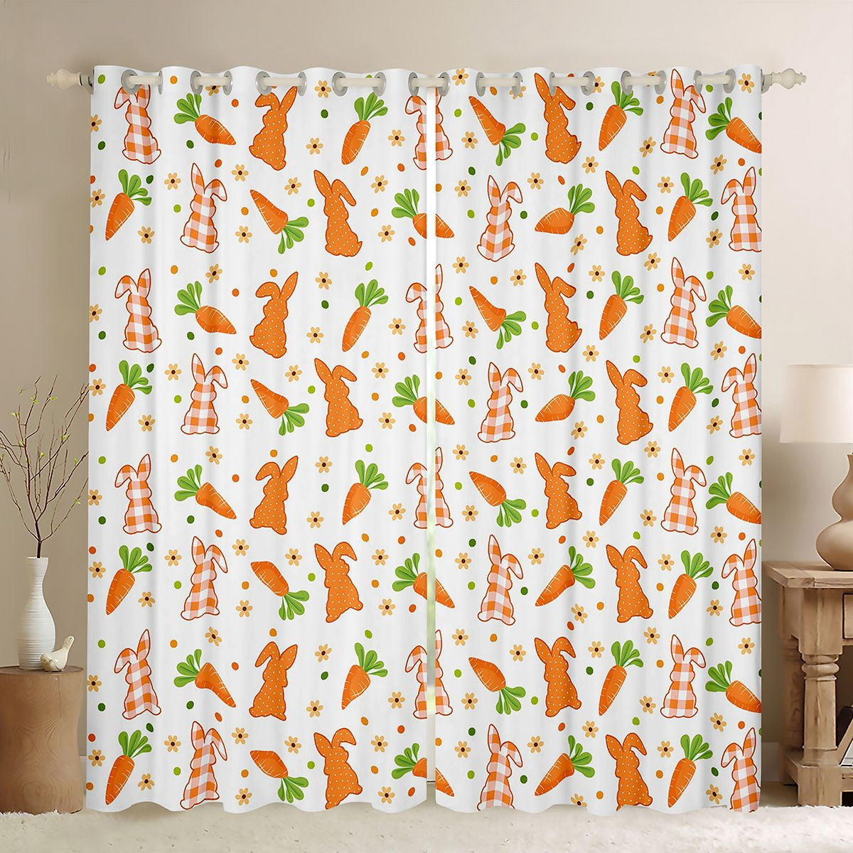 Erosebridal Cute Easter Rabbit Kid Black Out Curtains, Cartoon Carrot ...