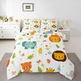 thumbnail image 1 of Erosebridal Cute Elephant Bear Lion Bedding King Comforter Set, Kawaii Jungle Wildlife Down Comforter, Leaves Home Decor, Reversible 3 Pieces, 1 of 8