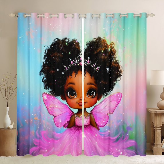 Erosebridal Cute Fairy Curtains Pack of 2 (42x90), Black Princess 30%-50% Black Out Curtains, Pink Girly Dress Decor