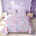 thumbnail image 1 of Erosebridal Cute Flower Twin Quilt Set, Cartoon Floral Twin Coverlet Set, Pink Reversible, Pink Lavender Blue, 2 Pieces (1 Bedspread and 1 Pillowcase), 1 of 7