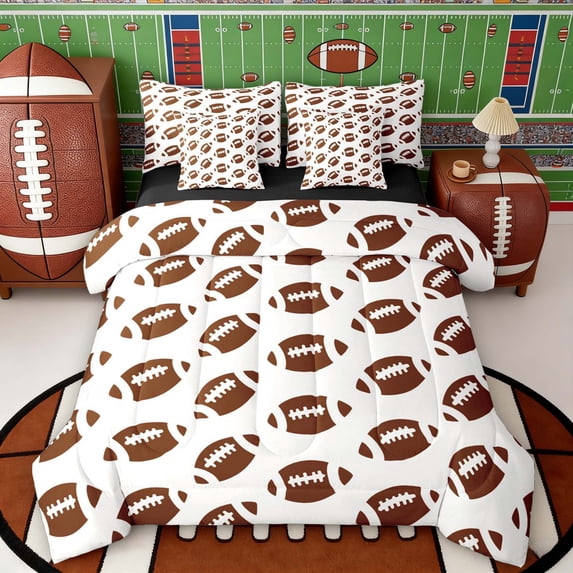Erosebridal Cute Football Print Bedding Comforter Set, Simple Sports King Bedding Sets for Boys and Girls, Black Reversible 7 Pieces