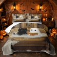 thumbnail image 1 of Erosebridal Cute Ghost Twin Quilt Set, Black Cat Spooky Animal Twin Coverlet Set for Boys Girls, Cream Gold Black, 2pcs 1 Bedspread and 1 Pillowcase, 1 of 7