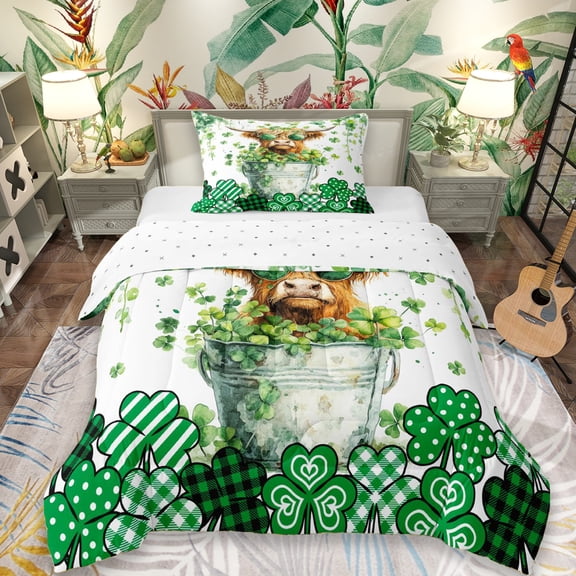 Erosebridal Cute Highland Cattle Twin Comforter Sets,St.Patrick'S Day Bedding Set For Teens Kids, Reversible 2pcs